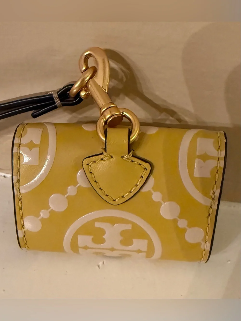 Tory Burch T Monogram Embossed Leather AirPods Pro Case Golden Sunset Yellow EUC